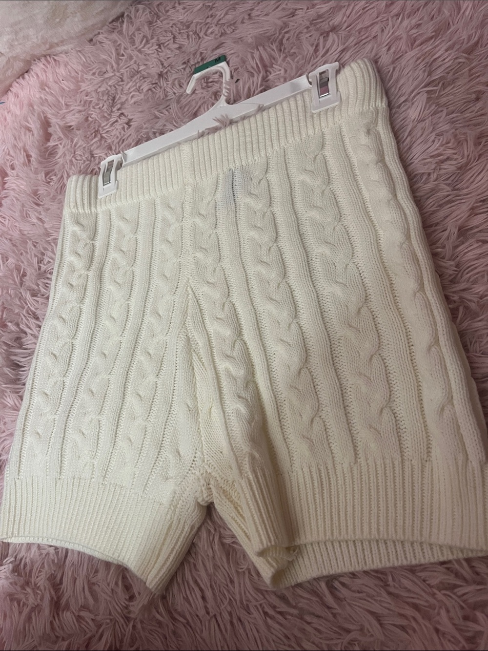 High-Waist Cable Knit Shorts in Cream